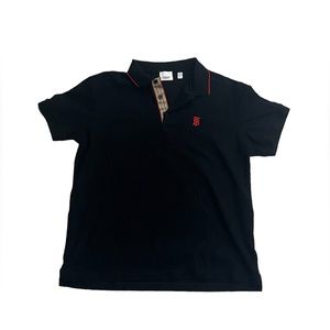Burberry London Icon Stripe Placket Cotton Pique Polo Black/Red